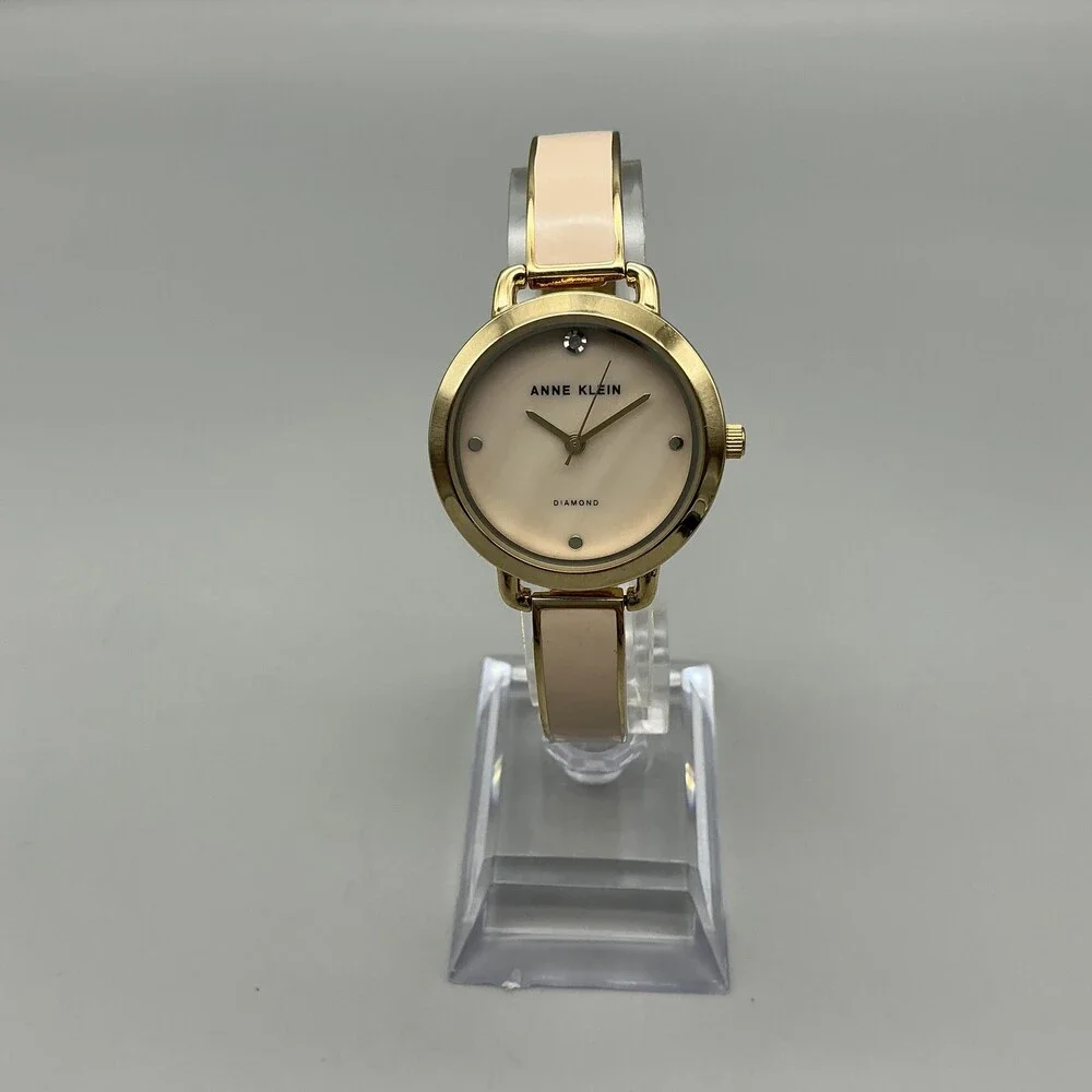 Anne Klein Womens Watch 30mm MOP Dial Gold Tone Beige Inlay New Battery 7